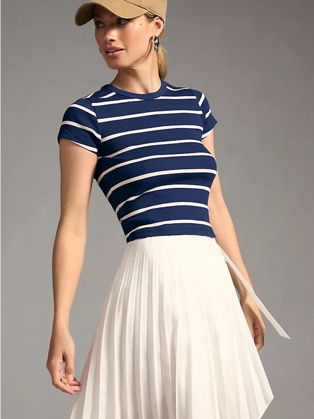Anthropologie MAEVE- Ribbed Baby Tee : Blue & White Stripe